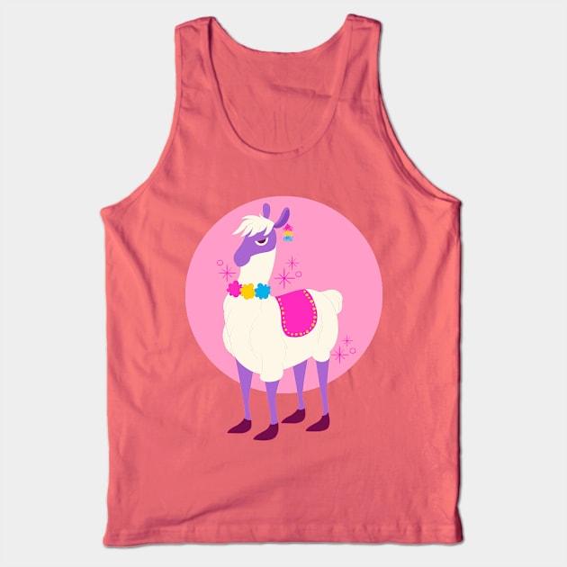 Hand Drawn Llama Cartoon Tank Top by Mako Design 